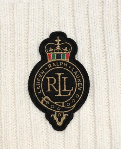 Ralph Lauren Crest-patch Cable-knit Scarf In Neutral