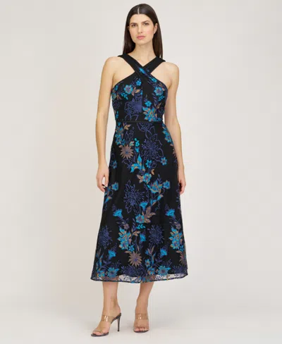 Js Collections Maggie Embroidered Sleeveless Gown In Multi