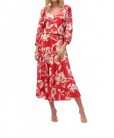 Joseph Ribkoff Satin Floral Print A-line Skirt In Red In Multi