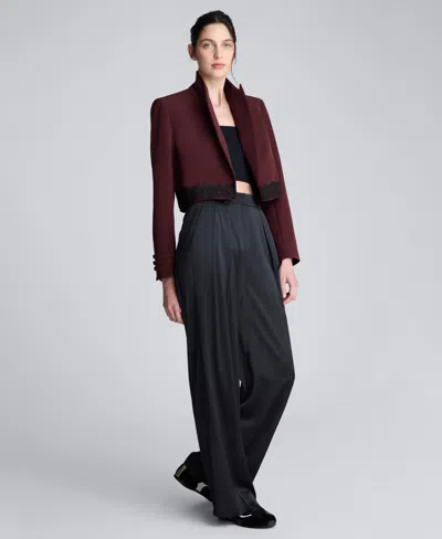 Kenneth Cole Luxe Twill Fitted Cropped Blazer With Lace Trim In Brown