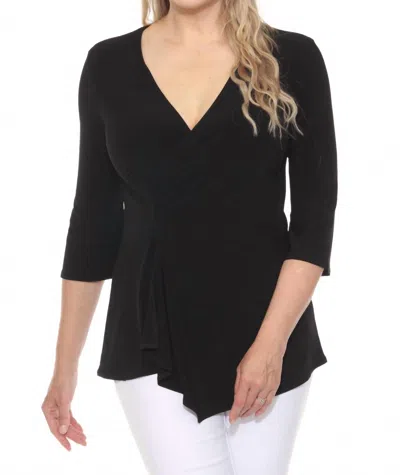 Joseph Ribkoff Ruched V-neck Asymmetric Tunic Top In Black In Black