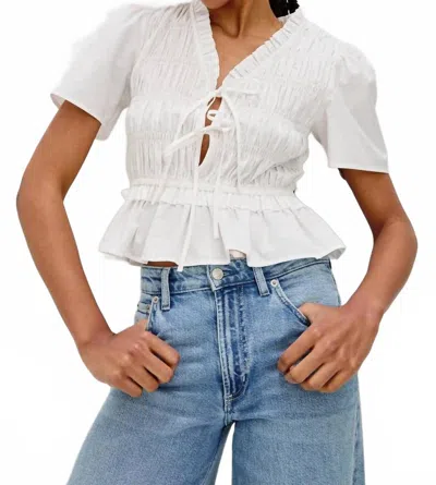 Rails Portia Smocked Ruffle Cotton Blend Crop Top In White