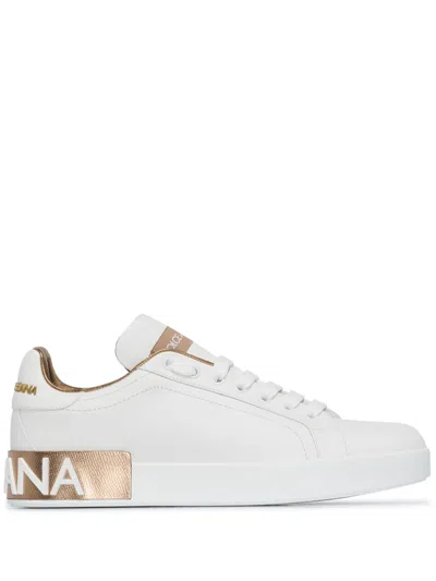 Dolce & Gabbana Calfskin Portofino Sneakers For Women In White