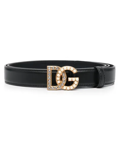 Dolce & Gabbana Cintura Con Logo Dg Gioiello In Black