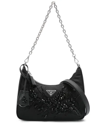 Prada Re-edition Shoulder Bag Chain Strap In Black