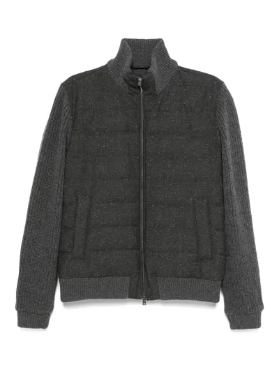 Herno Padded Bomber Jacket With Knitted Sleeves In Green