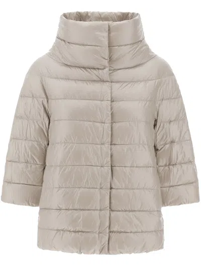 Herno Ultralight Oversized Puffer Coat With Snap Button Closure In Neutral
