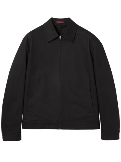 Gucci Men Black Jacket With Classic Collar And Web Motif On The Waist In Cotton Man In Black