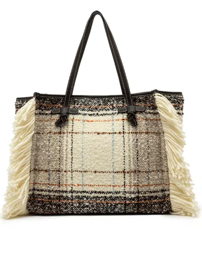Gianni Chiarini Marcella Tote Bag With Plaid Pattern And Fringe Detailing