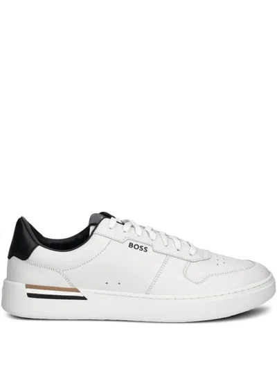 Hugo Boss Leather Trainers With Signature-stripe Details In White