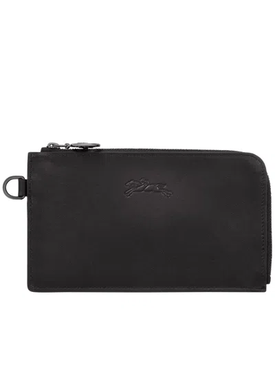 Longchamp Le Pliage Embossed Leather Cardholder In Black