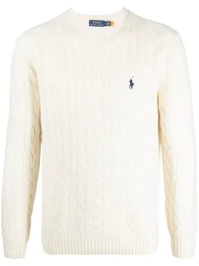 Polo Ralph Lauren Textured Cable Knit Sweater With Round Neckline And Fitted Silhouette In White