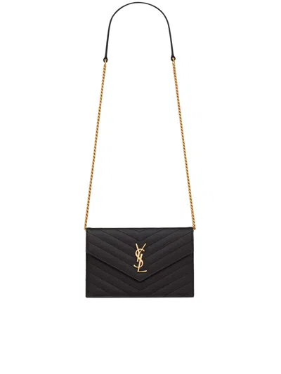 Saint Laurent Black Cassandre Crossbody Bag In Black