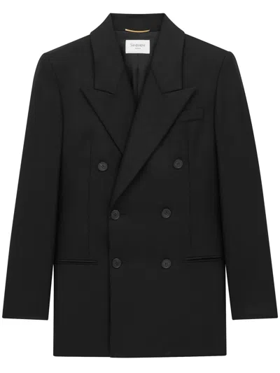 Saint Laurent Show Version Double-breasted Lapel Jacket In Black