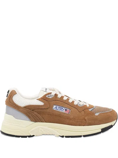 Autry Hyperway Suede And Mesh Low-top Sneakers In Brown