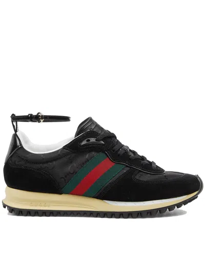 Gucci Black Gg Fabric And Suede Re-motion Sneakers In Black