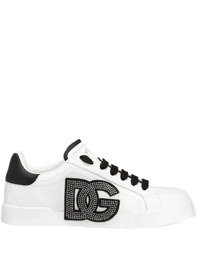 Dolce & Gabbana Calfskin Portofino Light Strobel Sneakers In White
