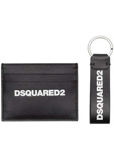 Dsquared2 Smooth Leather Wallet With Keyring Attachment And Bold Logo In Black