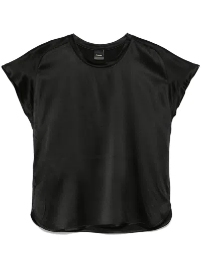 Pinko Satin Short Sleeve Round Neck Top In Black