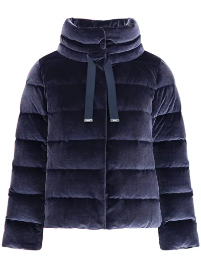 Herno Women Cotton Chenille-effect Down Jacket In Blue