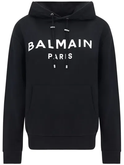 Balmain Hooded Sweatshirt With Print In Black