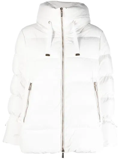 Moorer Hooded Padded Coat With Side Zip Pockets In White