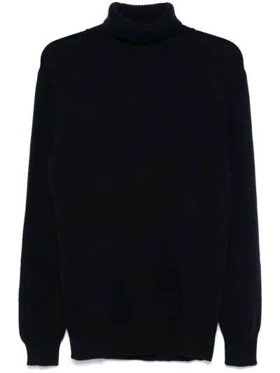 Sease Turtle Coarsehair Blue Cashmere Sweater In Black
