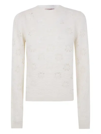 Twinset Twin-set Textured Knit Sweater With Subtle Floral Pattern In Neutral