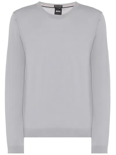 Hugo Boss Men Grey Virgin Wool Sweater In Gray