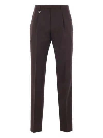 Prada Trousers With Belt Loops And Pleated Front In Brown