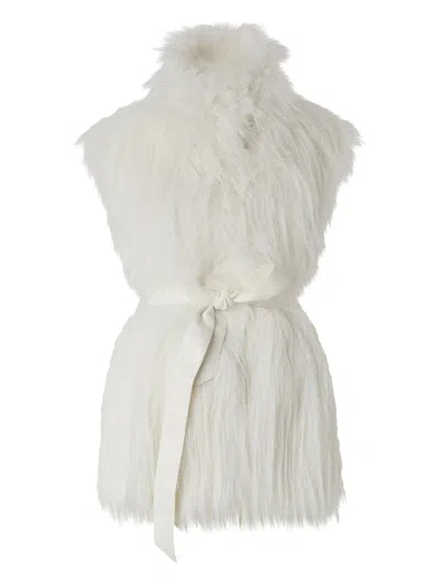 Pinko Soft Fur-effect Aspen Fabric Gilet With High Collar In White