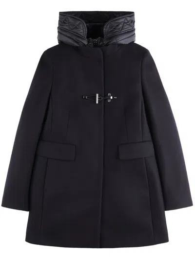 Fay Toggle Coat In Black Wool Blend Fabric In Black