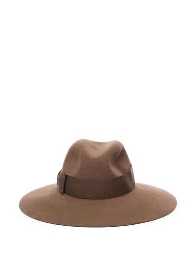 Borsalino Sophie Bow Ribbon Wide Brim Hat In Brown
