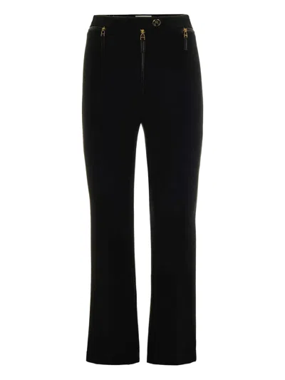Elisabetta Franchi Straight-leg Cropped Crepe Pants With Gold Accents In Black