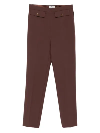 Elisabetta Franchi Cropped Trousers With Belt Loops And Buttoned Pockets In Brown