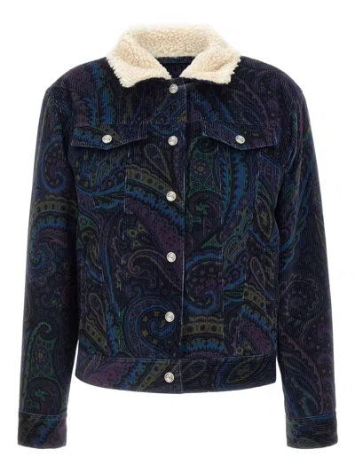 Etro Paisley-print Corduroy Jacket Giubbino In Blue