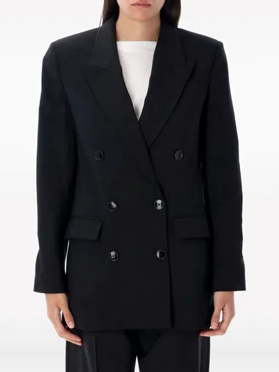 Isabel Marant Peak Lapel Double-breasted Blazer With Rear Vent In Black