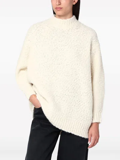 Isabel Marant Mock Neck Sweater In Alpaca-blend In White