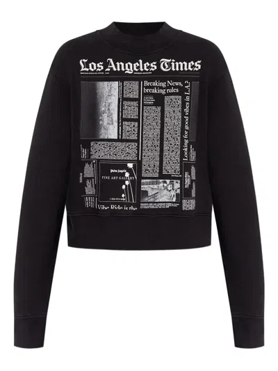 Palm Angels Graphic Print Crew Neck Long Sleeve Sweatshirt In Black