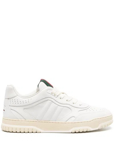 Gucci Re-web White Low Top Sneakers With Web Detail And Embossing In Leather Woman In White