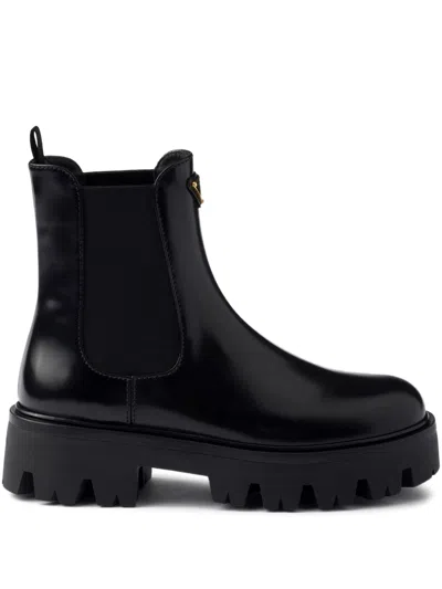 Prada Ankle Boots With Chunky Sole And Pull Tabs In Black