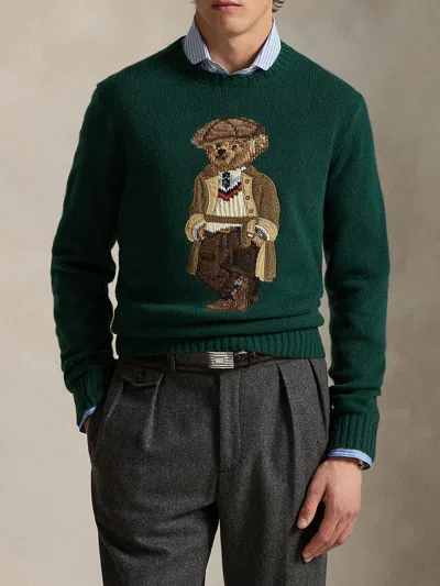 Polo Ralph Lauren Crew Neck Knit Sweater With Ribbed Textures In Green