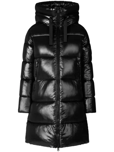 Save The Duck Long Quilted Down Jacket With High Collar And Plumtech Insulation In Black