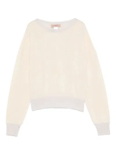 Twinset Twin-set Boat Neck Sweater In Soft Wool-cashmere Blend In White