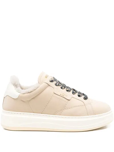 Woolrich Leather Platform Sneakers With Contrast Panel In Multi