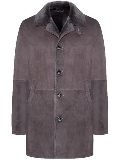 Bigardini Shearling-collared Suede Coat In Brown