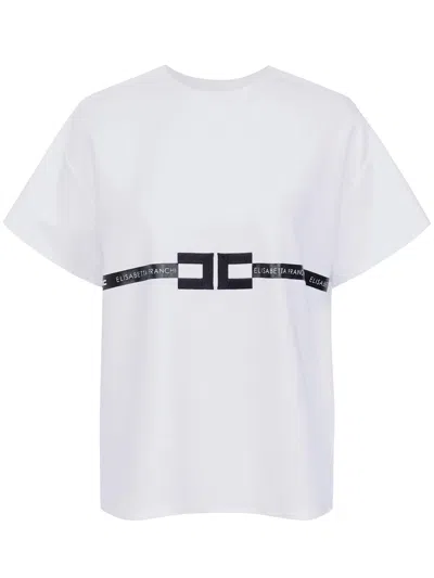 Elisabetta Franchi Crew Neck Relaxed Fit Short Sleeves Top In White
