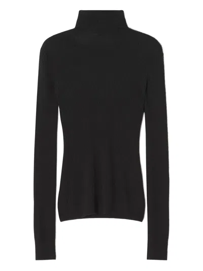 Lanvin Merino Wool And Silk Turtleneck Sweater In Black