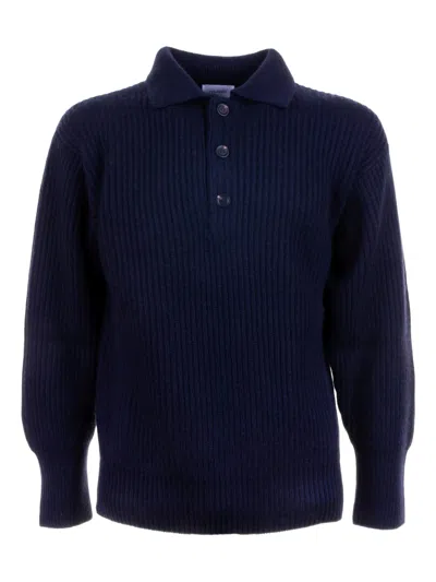 Malo Button-closure Long-sleeve Polo Shirt In Blue