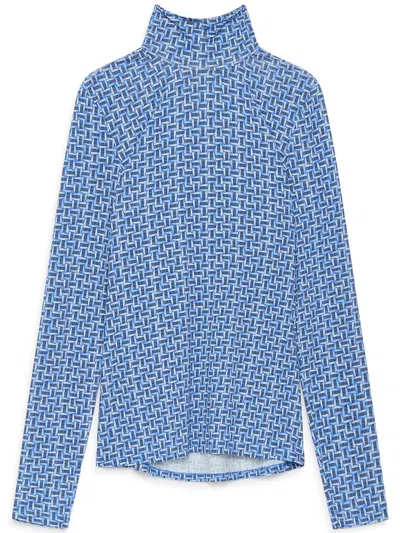 Maliparmi Geometric-pattern Turtleneck T-shirt In Blue